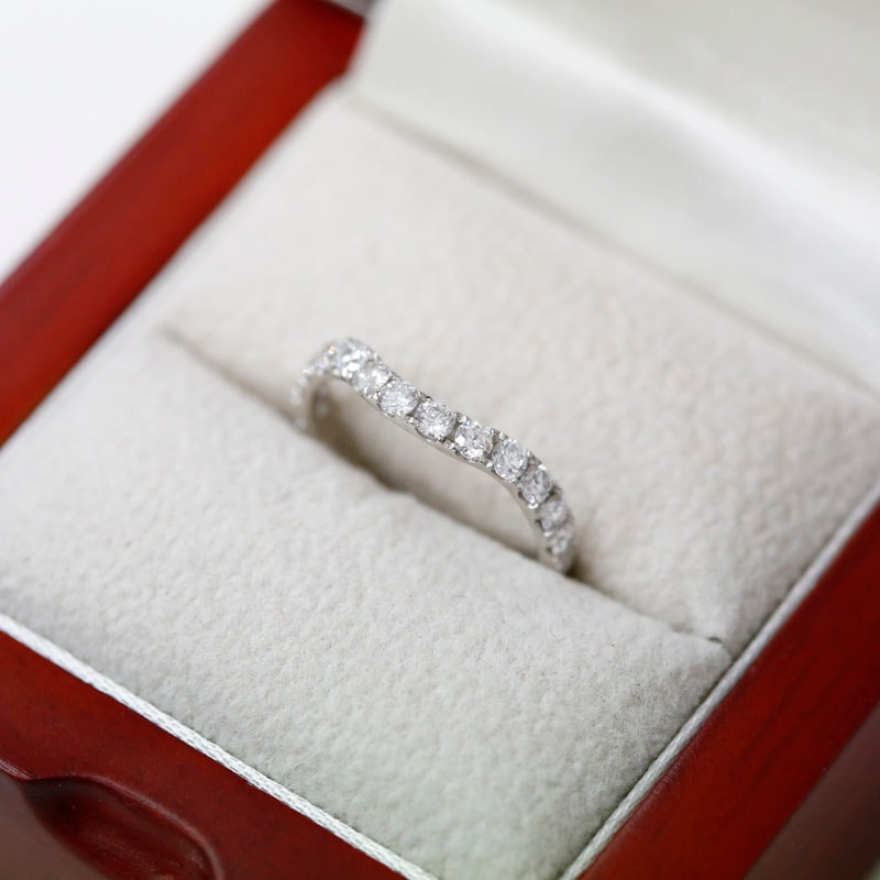 Curved Micro Set Diamond Wedding Ring in a Box
