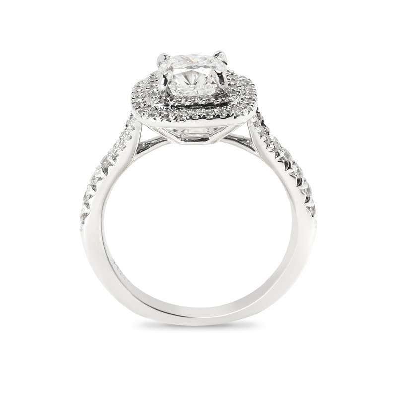 Cushion Shape Lab Grown Split Shank Diamond Double Halo Engagement Ring view 4