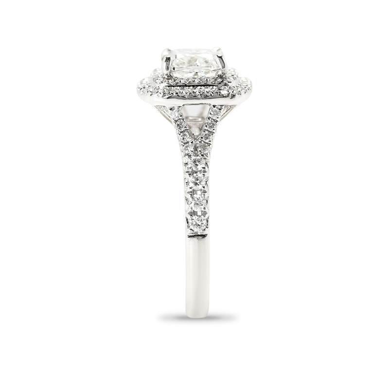 Cushion Shape Lab Grown Split Shank Diamond Double Halo Engagement Ring view 3
