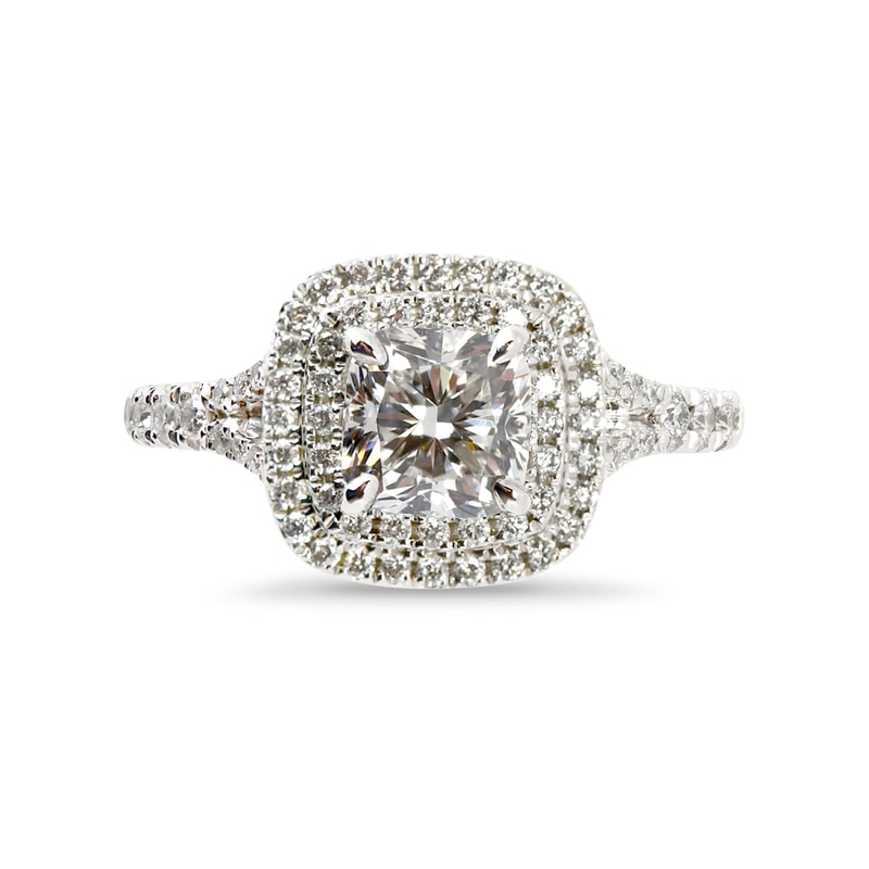 Cushion Shape Lab Grown Split Shank Diamond Double Halo Engagement Ring view 1
