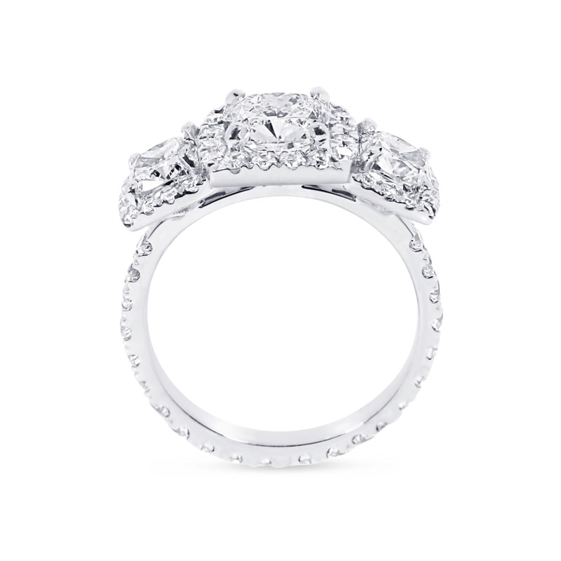 Cushion Cut Halo Trilogy Diamond Engagement Ring view 4