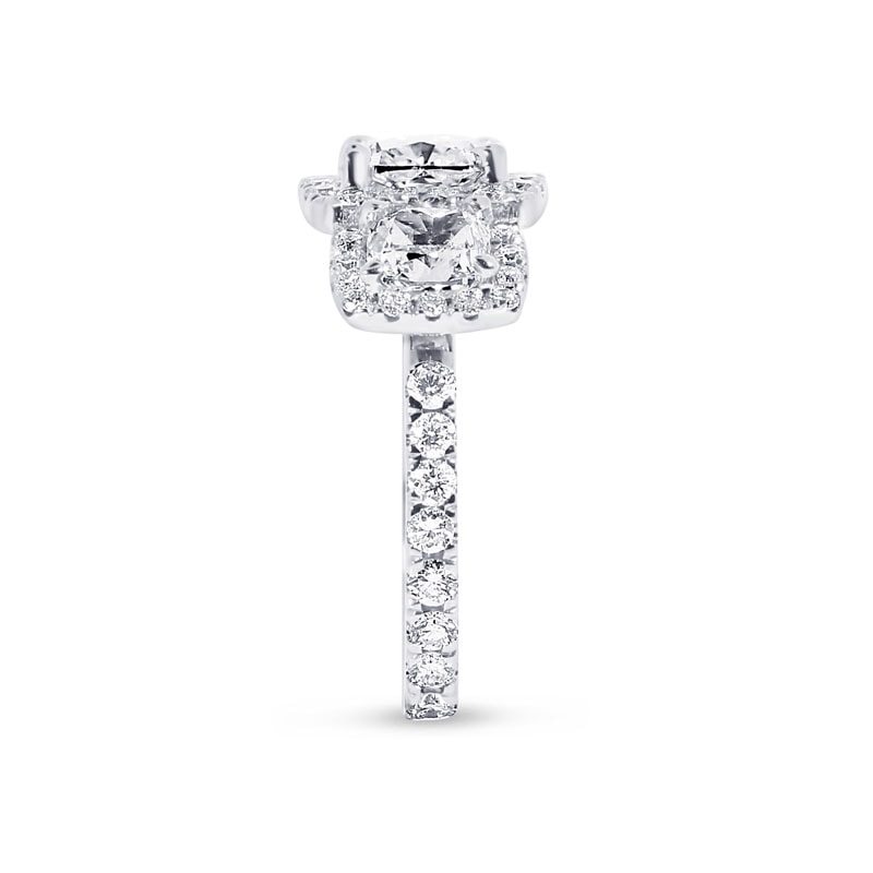 Cushion Cut Halo Trilogy Diamond Engagement Ring view 3