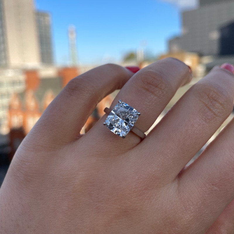 Elongated Large Cushion Solitaire Diamond Engagement Ring view 6
