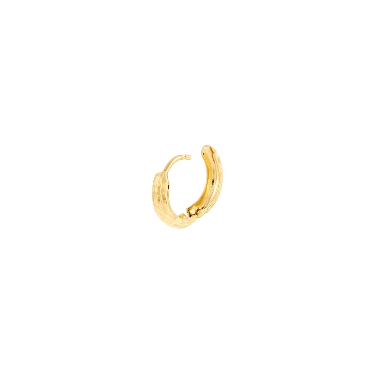 Slim Hammered Gold Huggies view 3