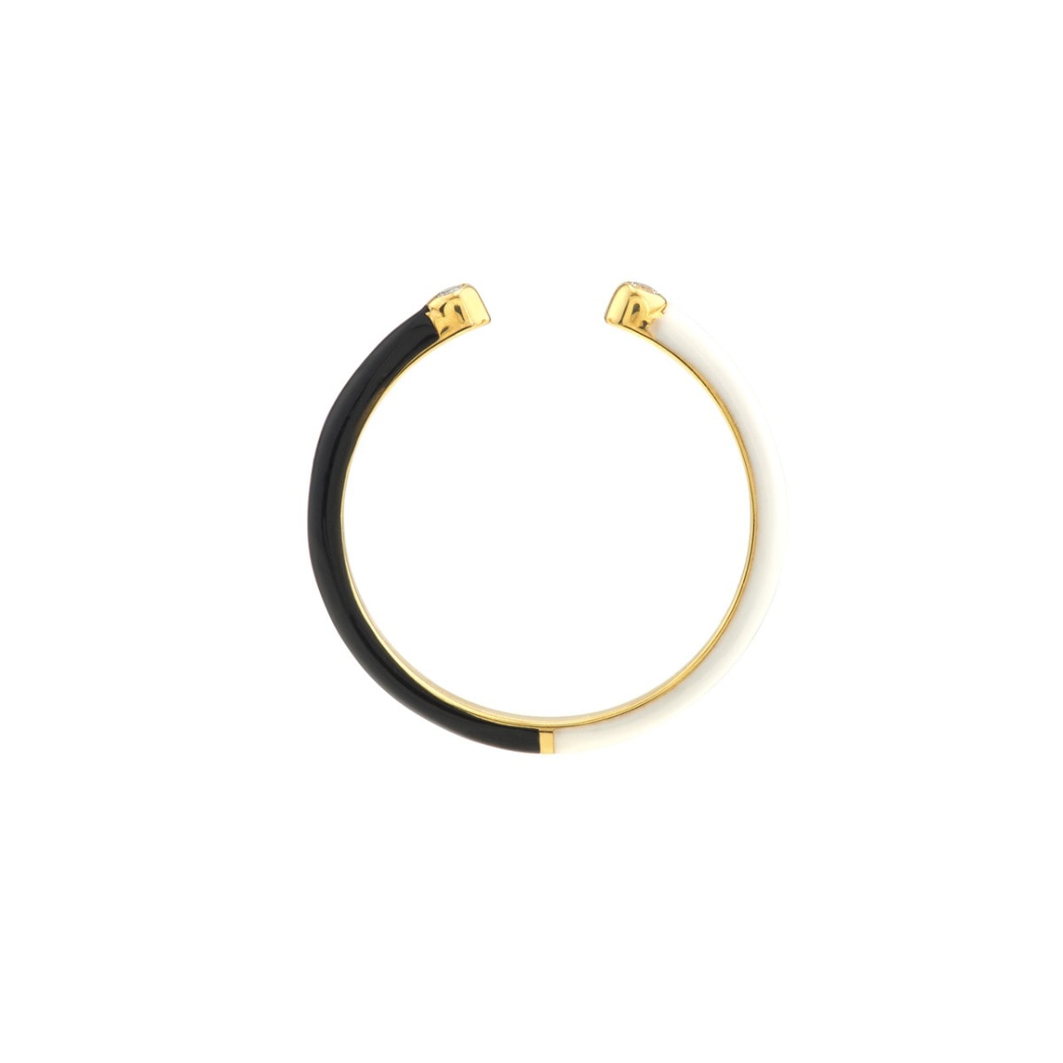 Diamond Cuff Ring with 1/2 White 1/2 Black Enamel - alternate view