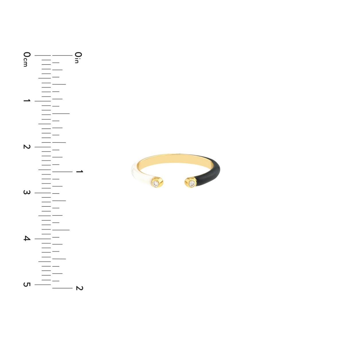 Diamond Cuff Ring with 1/2 White 1/2 Black Enamel view 5