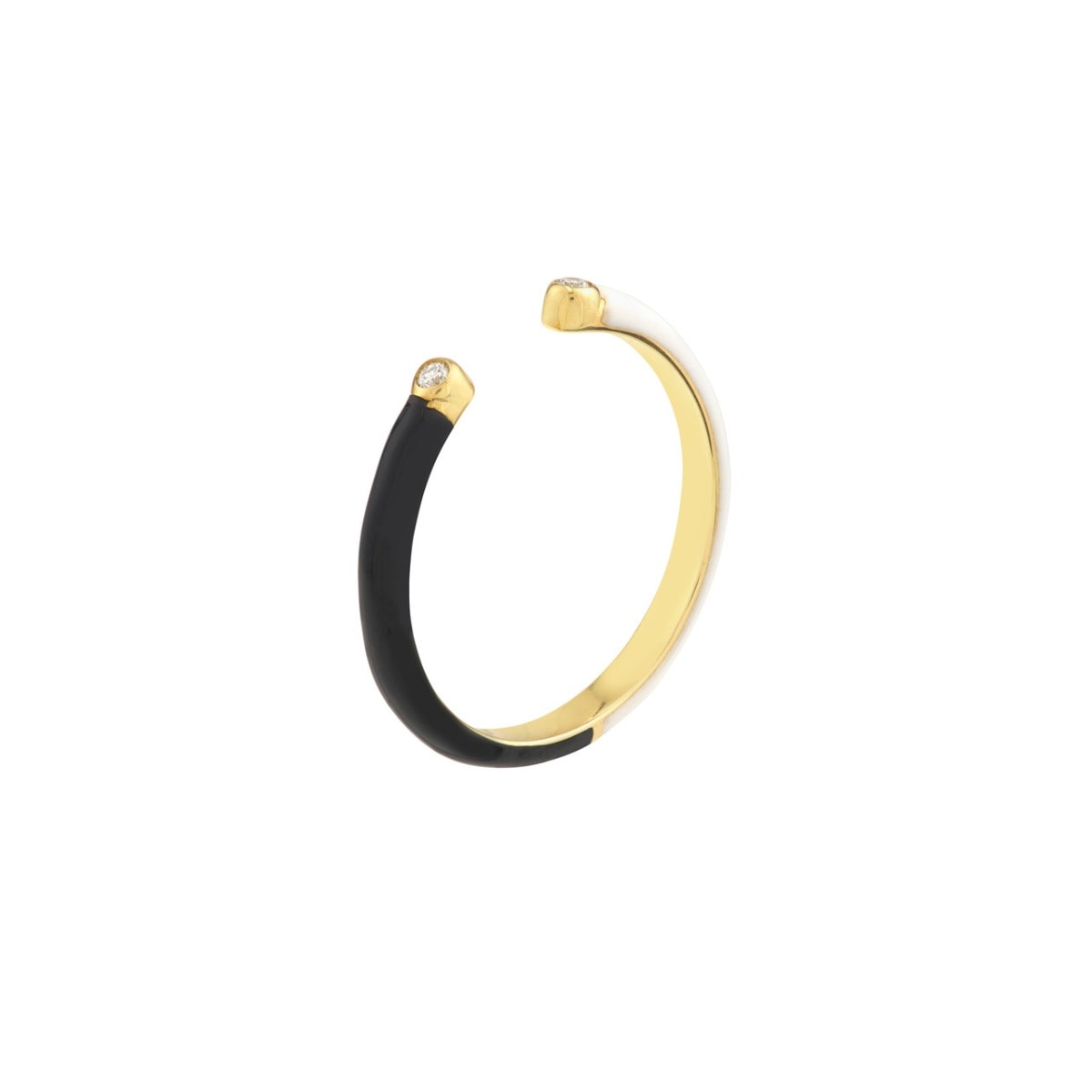 Diamond Cuff Ring with 1/2 White 1/2 Black Enamel view 3