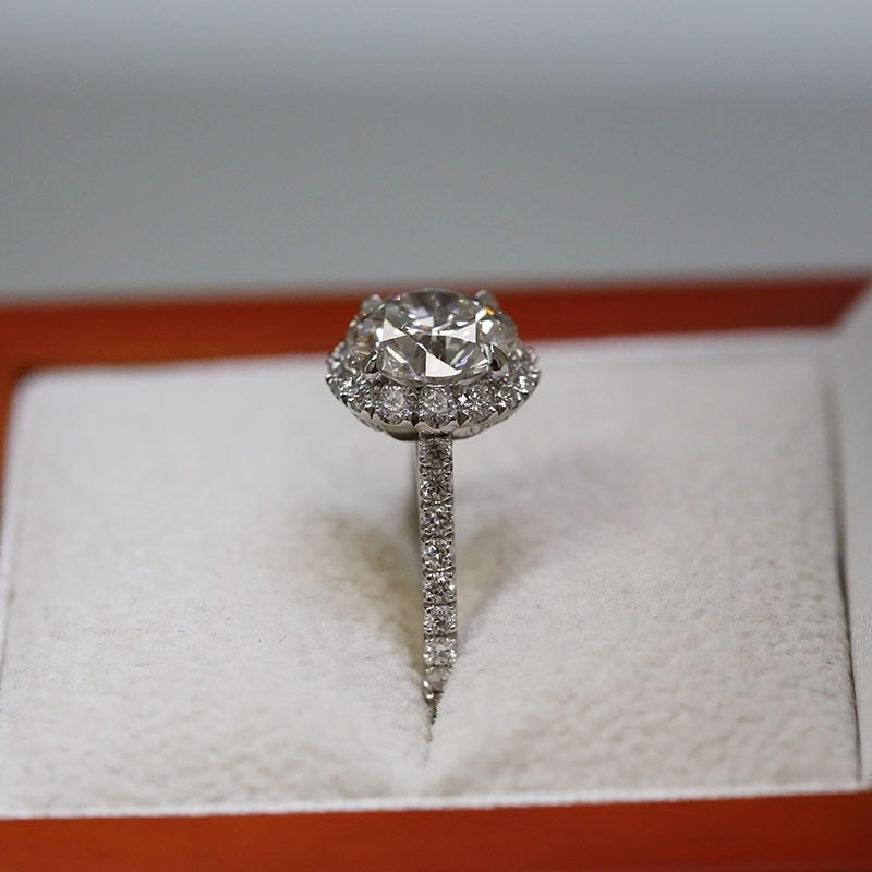 Large Round Diamond Halo Bespoke Engagement Ring view 7