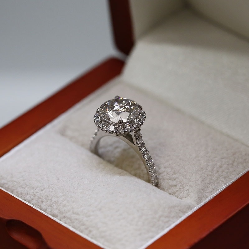 Large Round Diamond Halo Bespoke Engagement Ring view 6