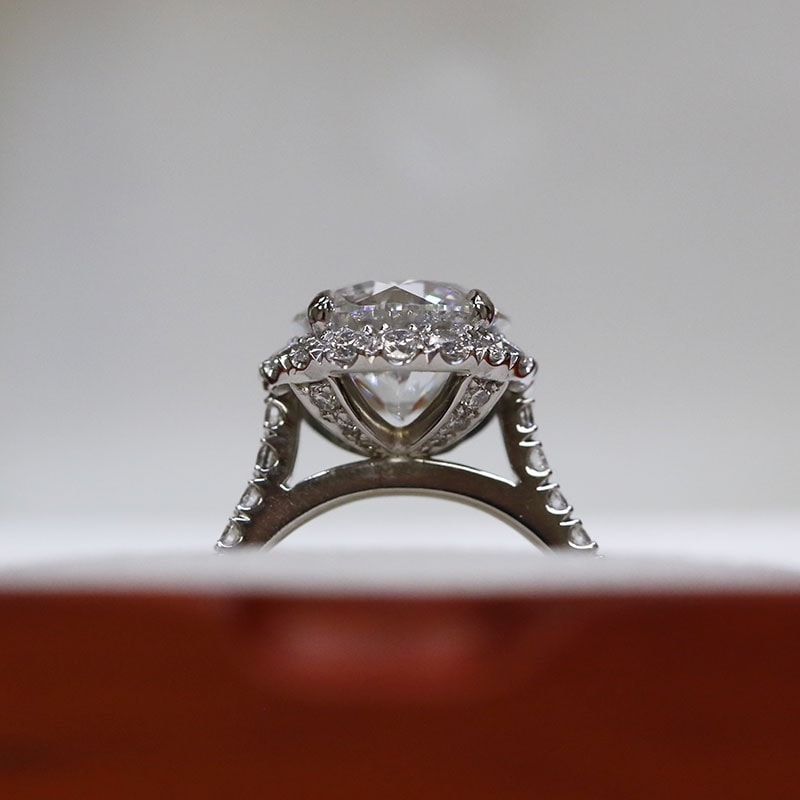 Large Round Diamond Halo Bespoke Engagement Ring view 8