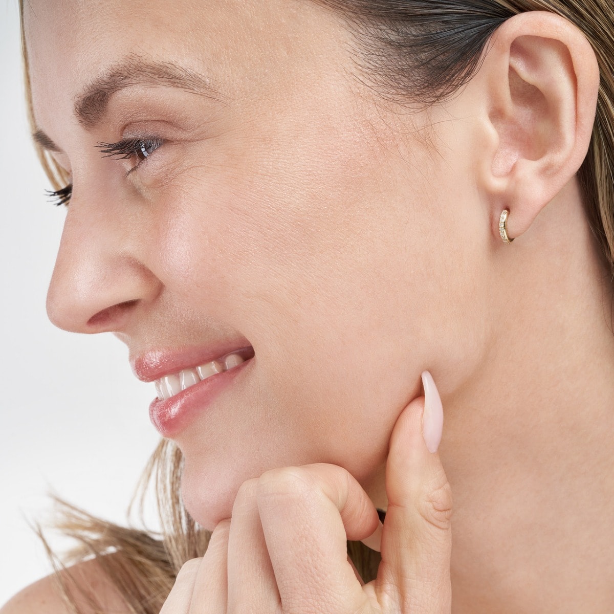 Diamond J-Shaped Mini Huggie Earrings view 2