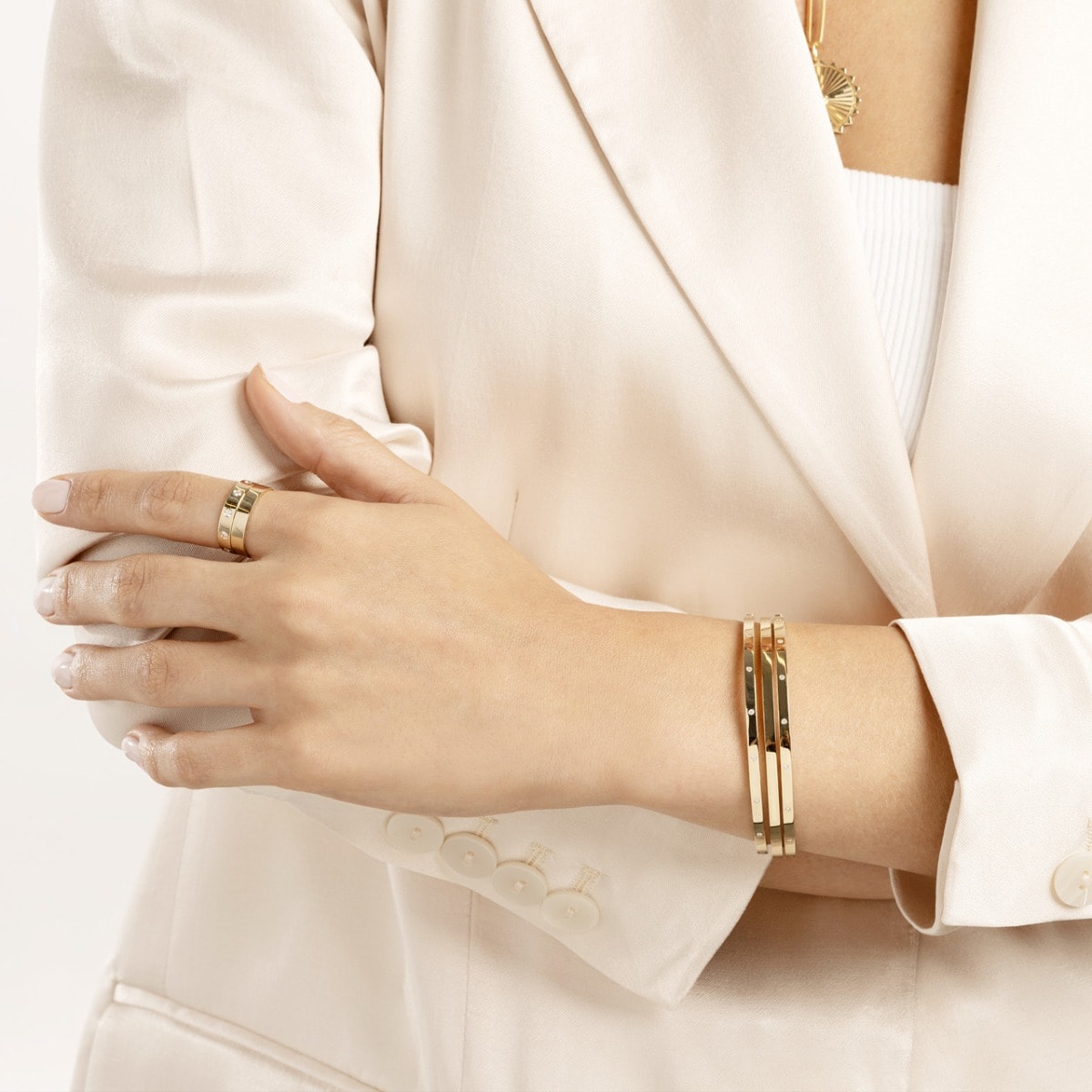 Diamond Square Gold Tube Bangle view 2