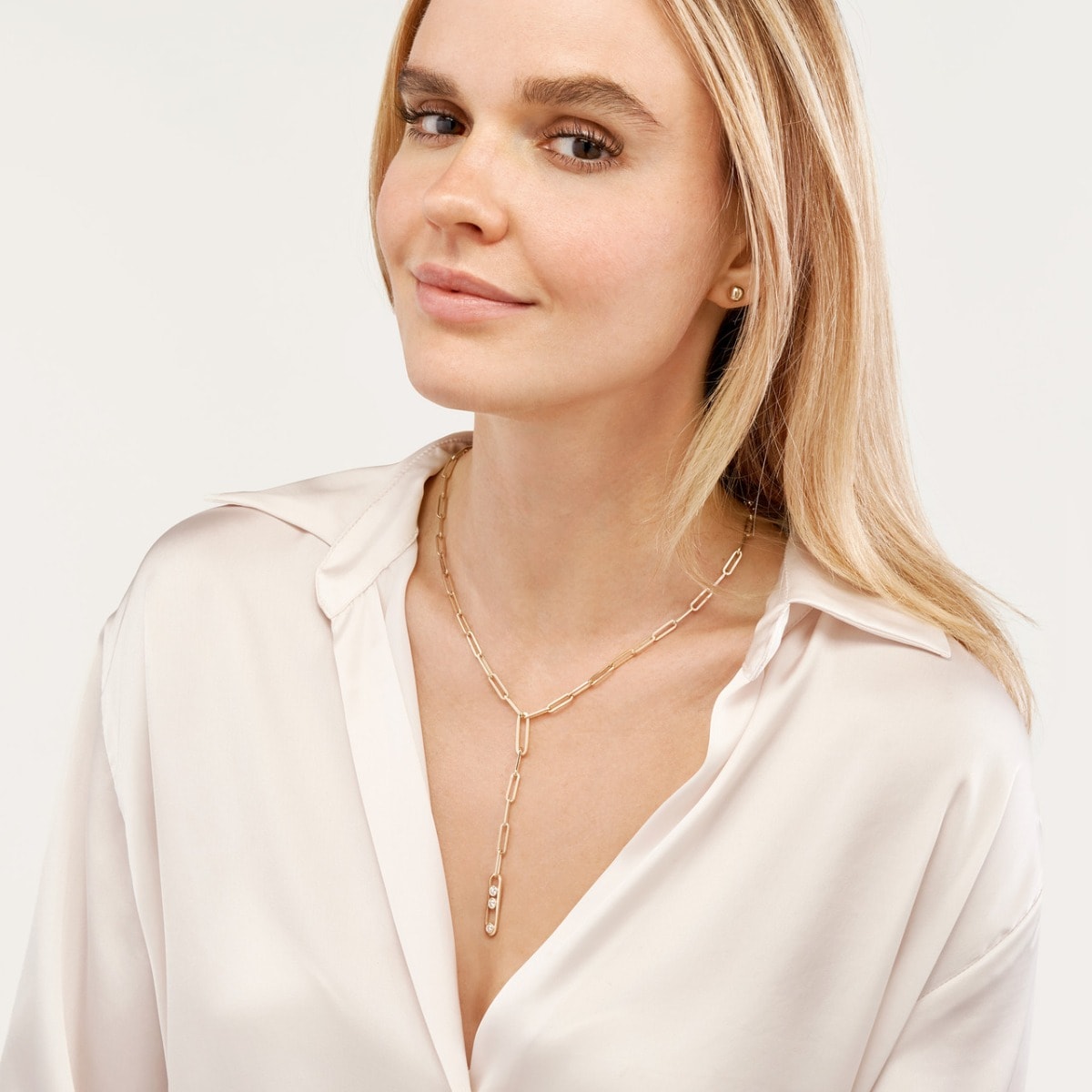 Triple Radiance Lariat Gold Necklace view 2