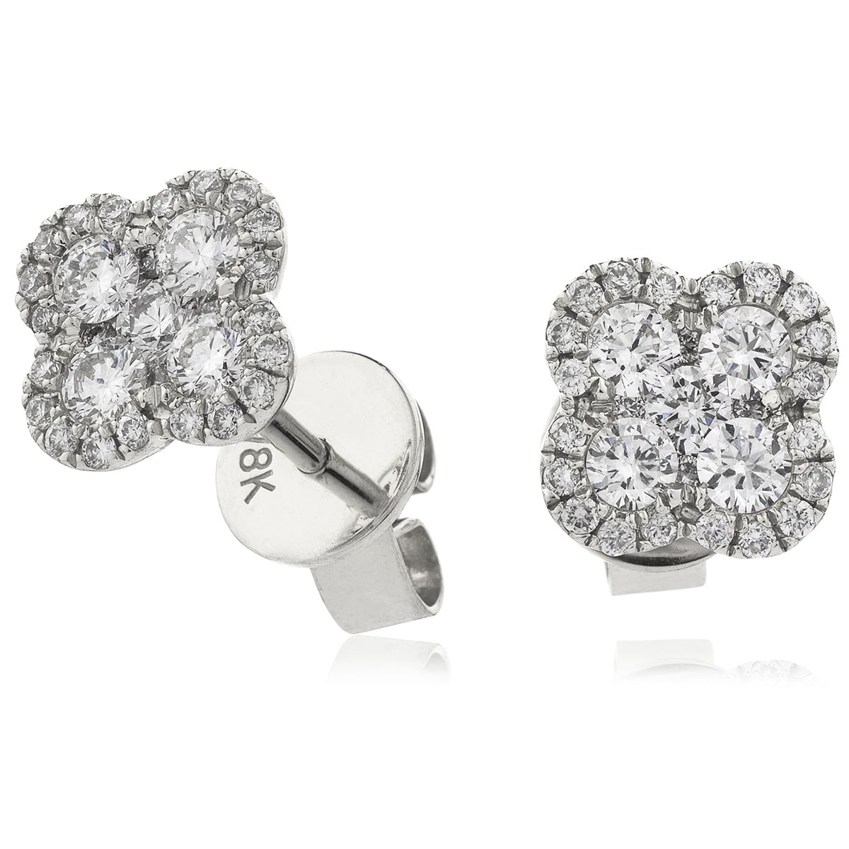 Halo Pave Clover Diamond Earrings Studs view 1