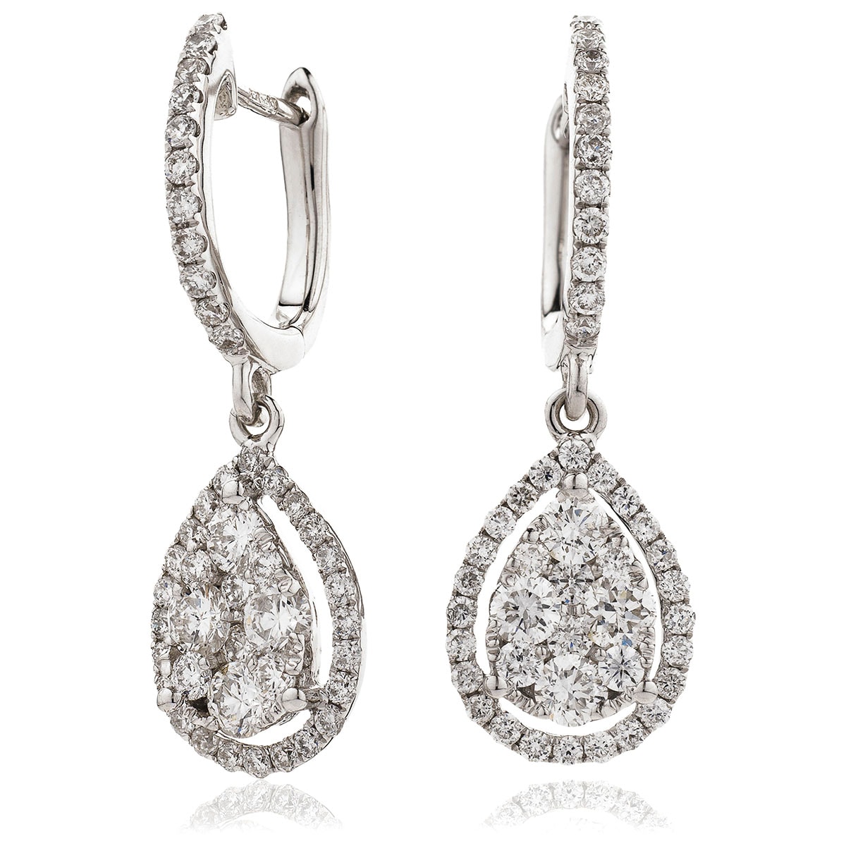 Open Halo Pave Drop Hoops Diamond Earrings view 1
