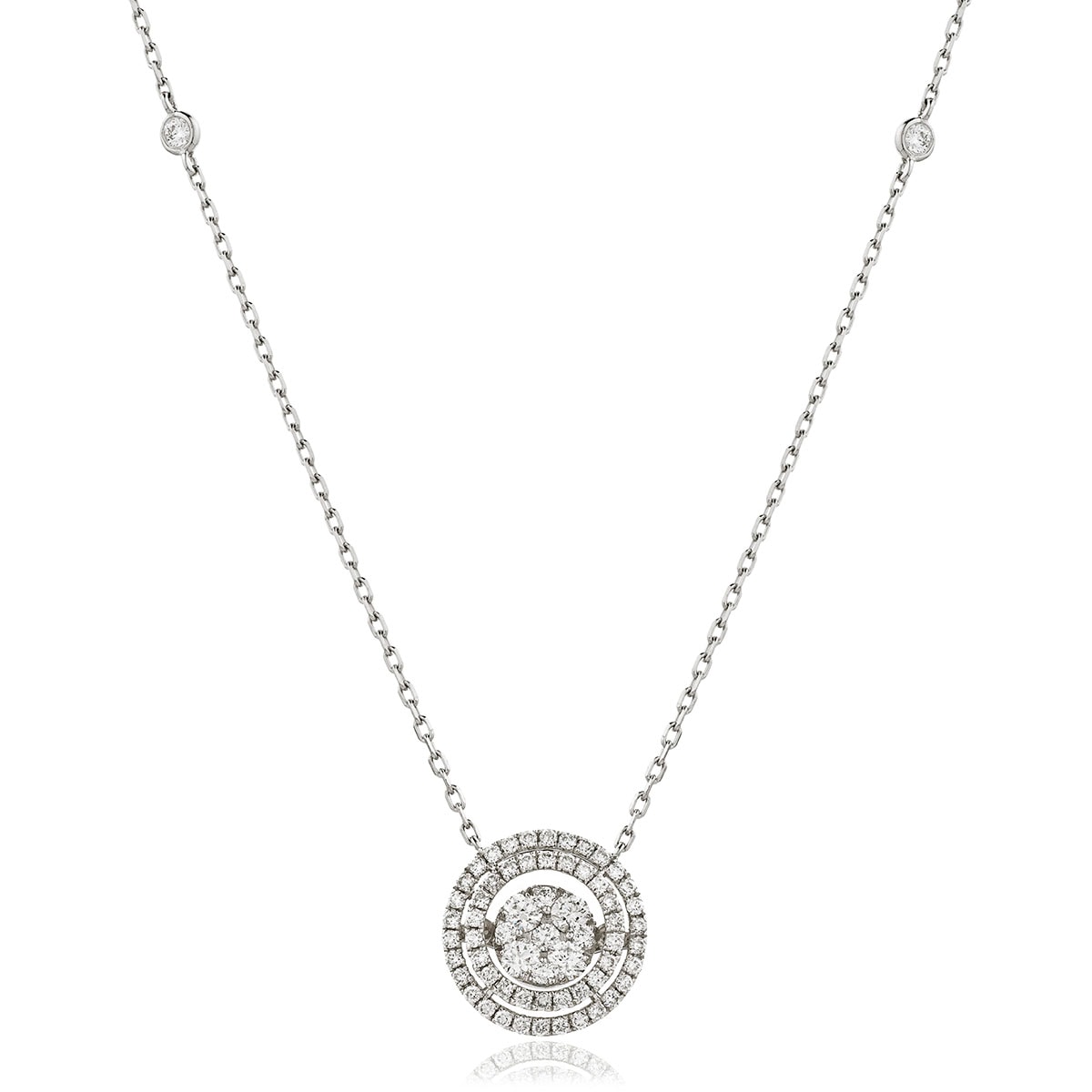 Fixed Diamond Set Chain Double Halo Diamond Pendant