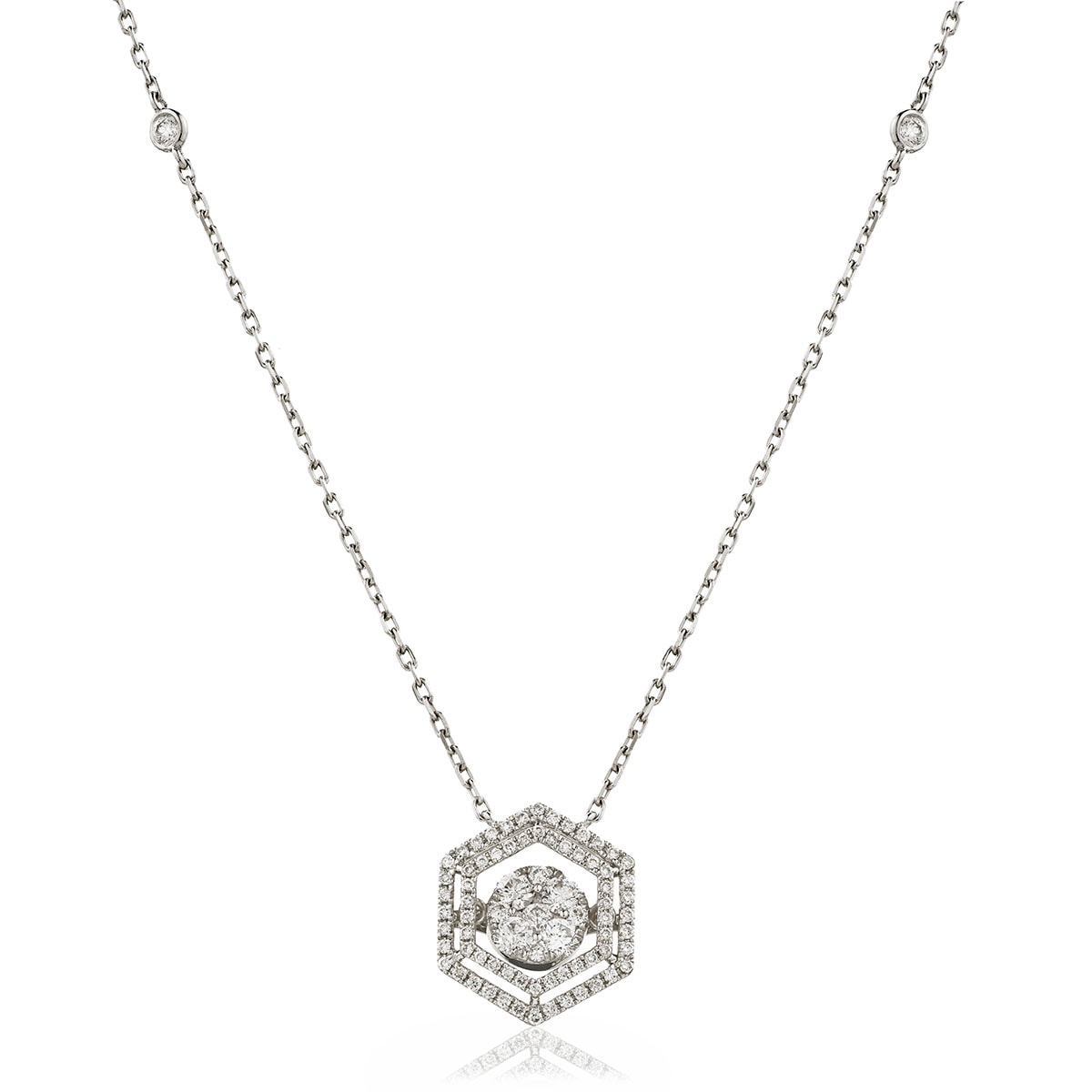 Chain Double Halo Hexagon Diamond Pendant view 1