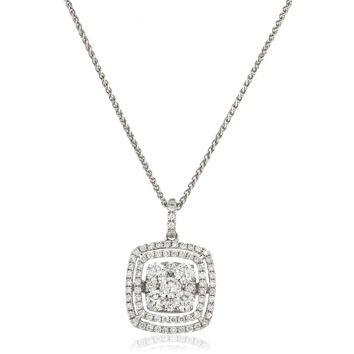 Double Halo Cushion Diamond Pendant view 1