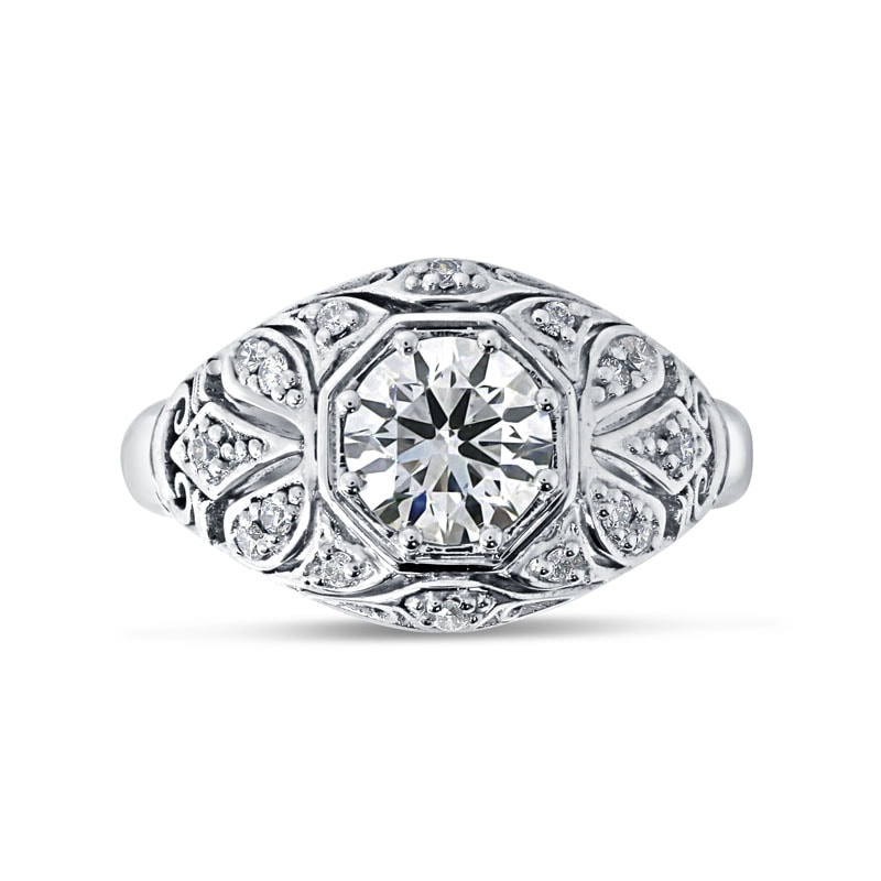 Eight Claw Art Deco Round Shape Diamond Engagement Ring view 1