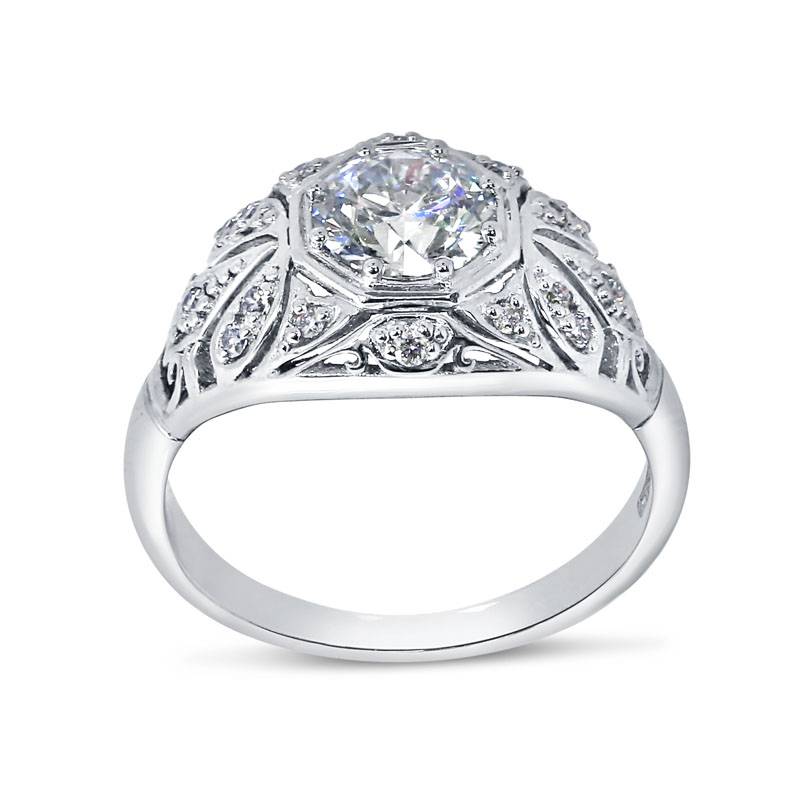 Eight Claw Art Deco Round Shape Lab Grown Diamond Engagement Ring view 4