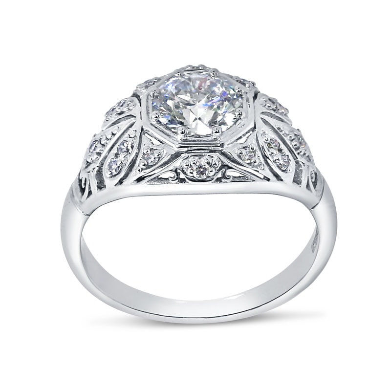 Eight Claw Art Deco Round Shape Diamond Engagement Ring view 4