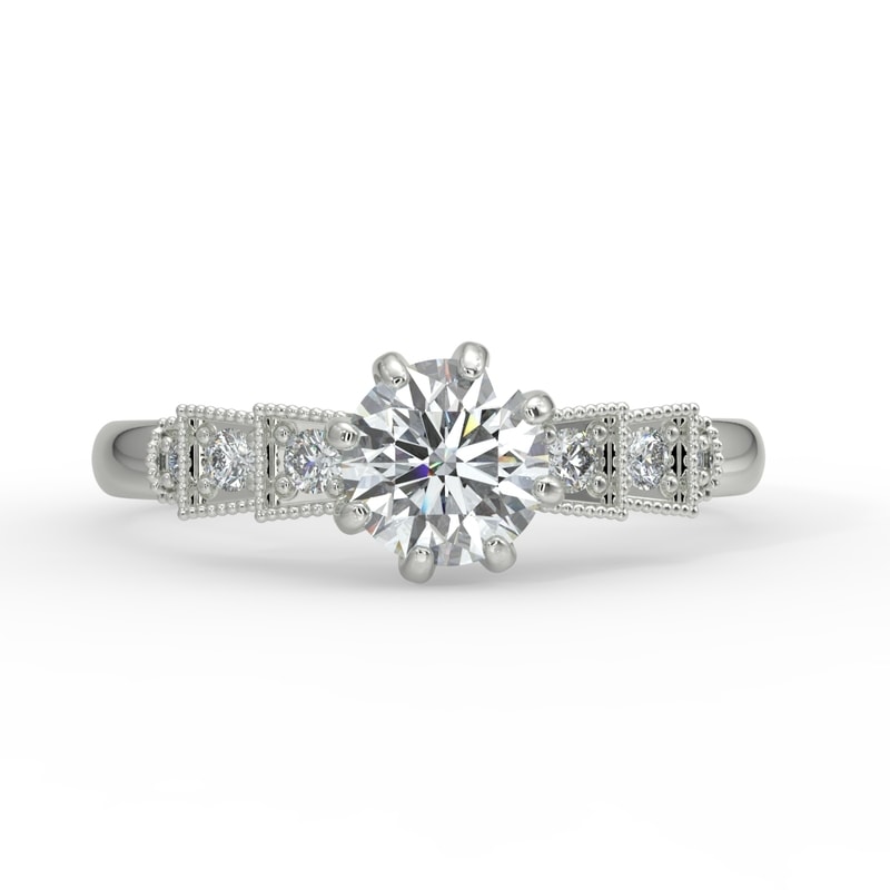 Eight Claw Round Shape Diamond Art Deco Engagement Ring view 1
