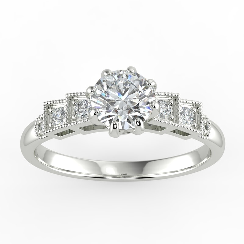 Eight Claw Round Shape Diamond Art Deco Engagement Ring view 5