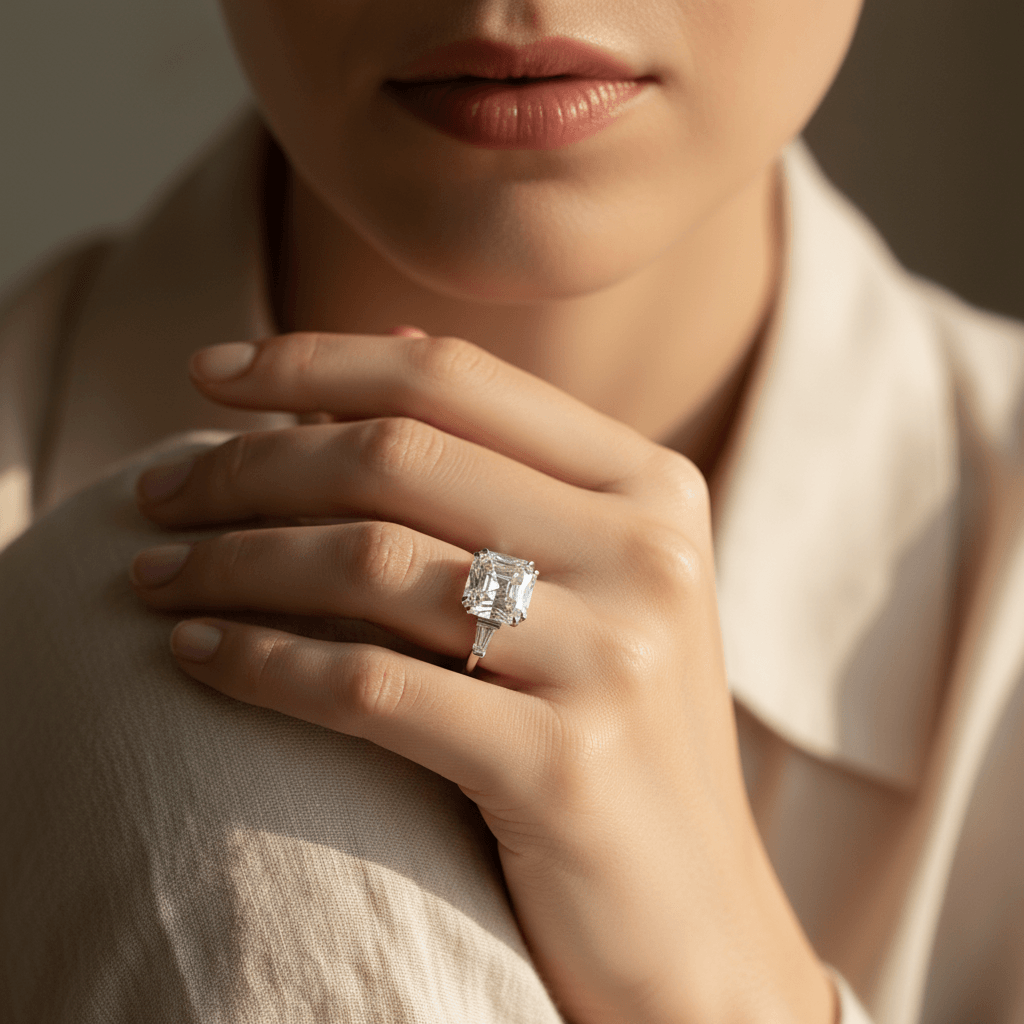 Elizabeth Taylor Asscher Cut Lab Grown Diamond Engagement Ring view 6