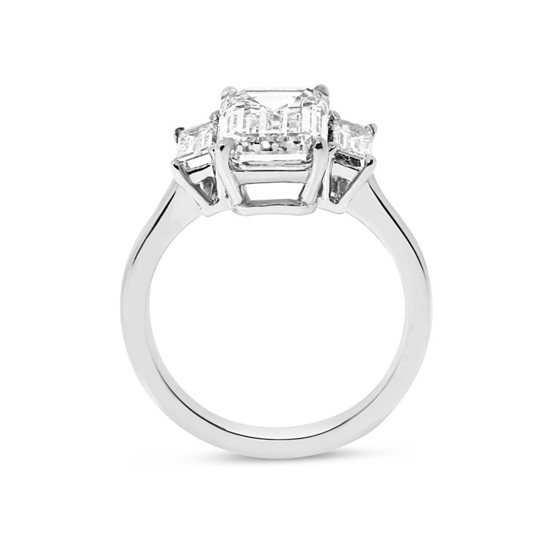 Emerald Shape Baguette Side Trilogy Lab Grown Platinum Diamond Engagement Ring view 4