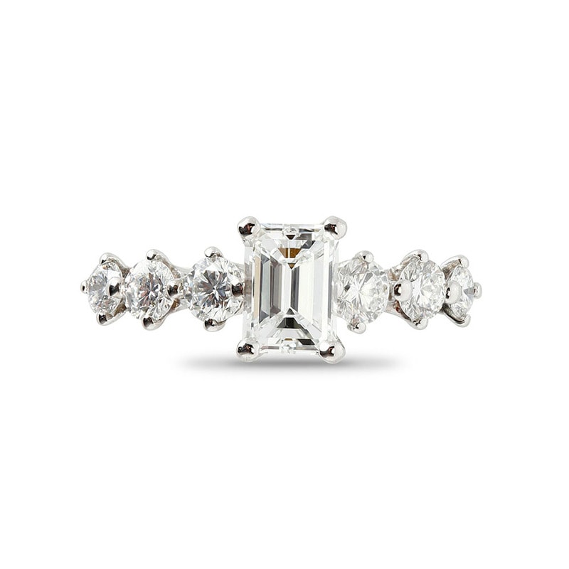 Emerald Shape Seven Stones Design Diamond Engagement Ring