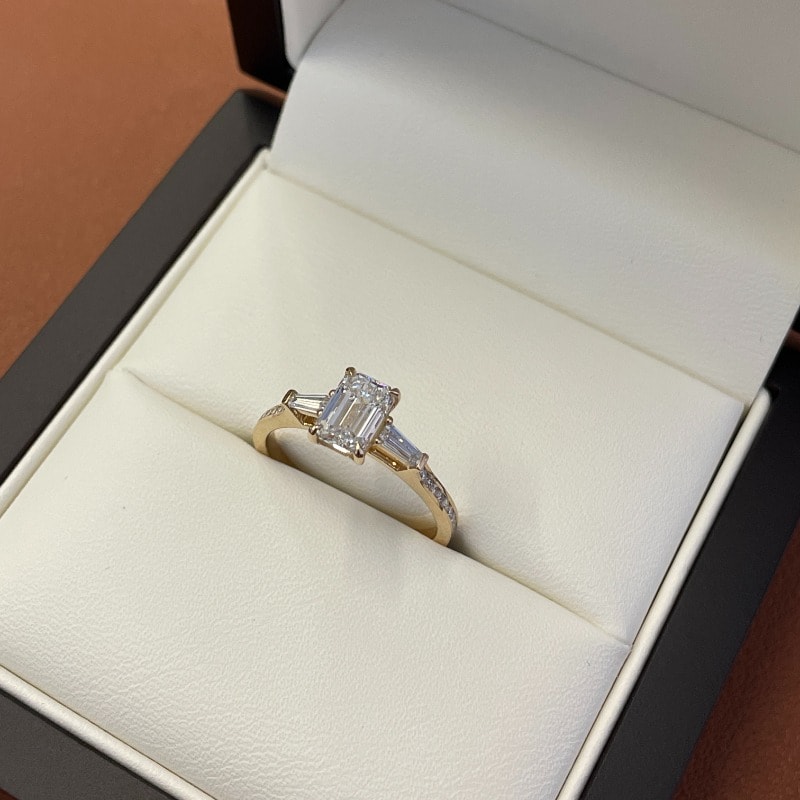 Emerald Cut and Tapered Baguettes Channel Setting Diamond Engagement Ring view 7