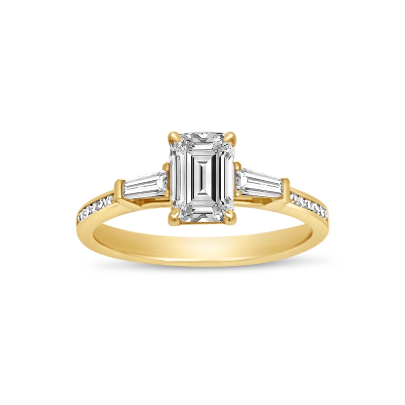 Emerald Cut and Tapered Baguettes Channel Setting Diamond Engagement Ring view 5
