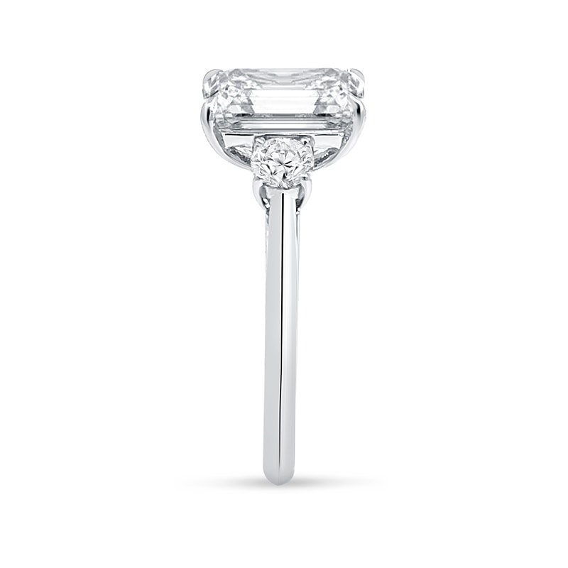 Emerald Cut and Round Trilogy Diamond Engagement Ring view 3