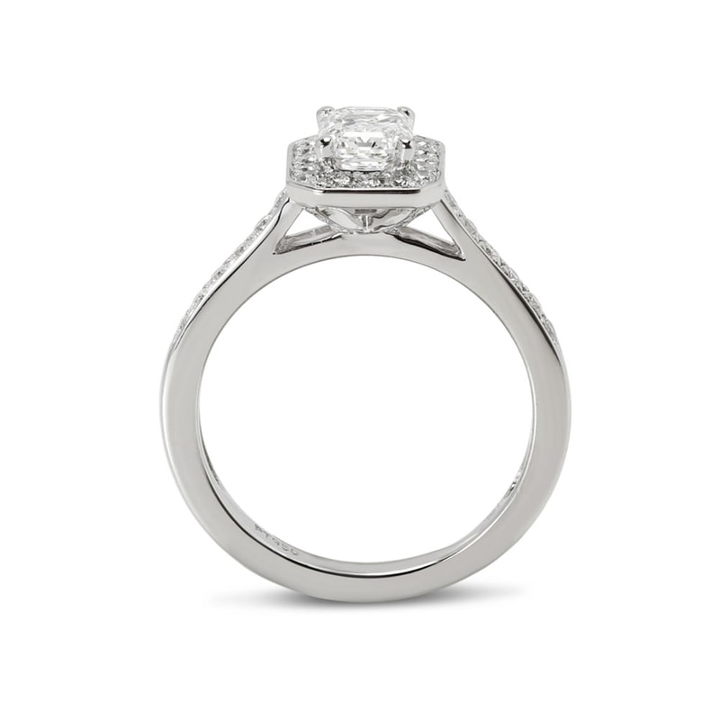 Emerald Shape Pave Set Halo Diamond Engagement Ring view 3