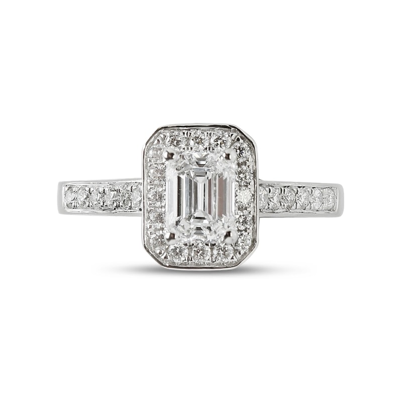 Emerald Shape Pave Set Halo Diamond Engagement Ring view 1