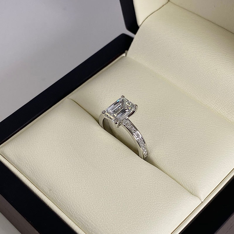 Emerald Shape Princess Channel Setting Diamond Engagement Ring view 6