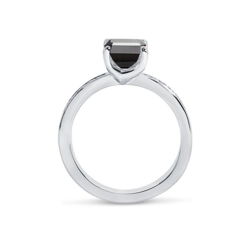 Black Diamond Emerald Shape Princess Channel Set Engagement Ring view 5