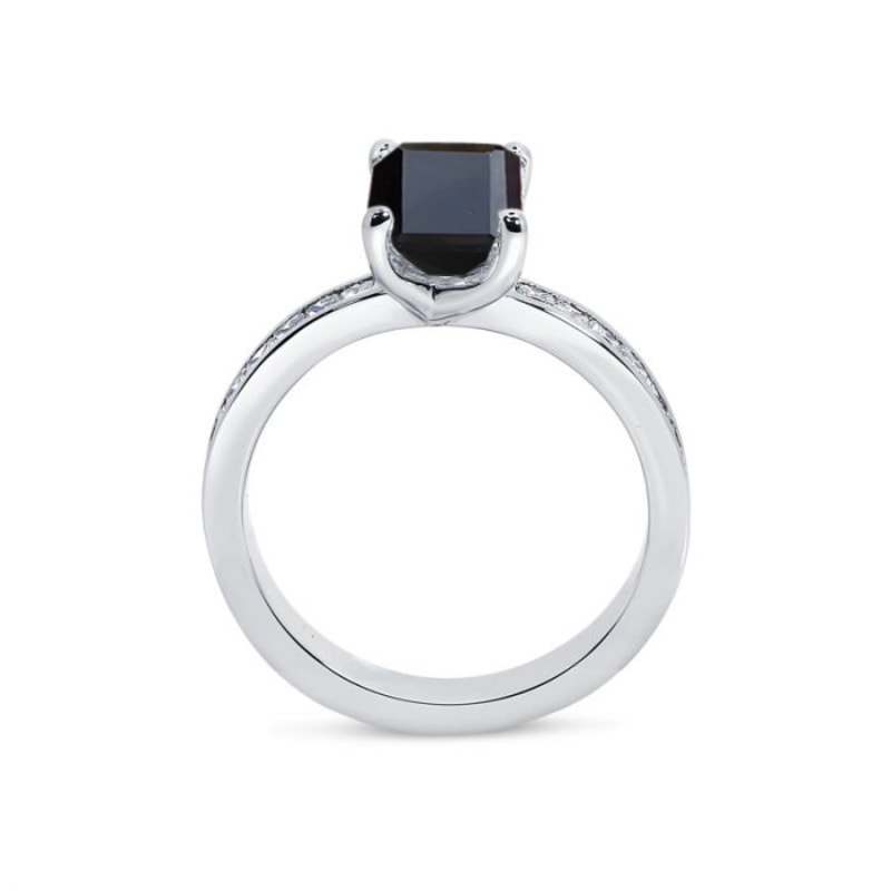 Black Diamond Emerald Shape Princess Channel Set Engagement Ring view 4