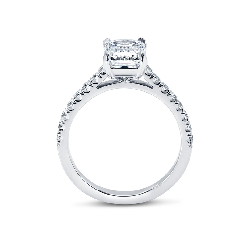 Emerald Cut Shoulder Set Diamond Engagement Ring view 4