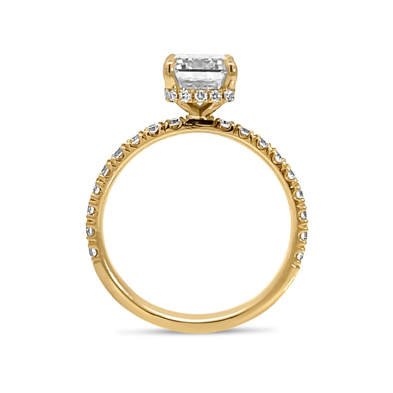 Emerald Cut Micro Set Under Halo Diamond Engagement Ring view 4