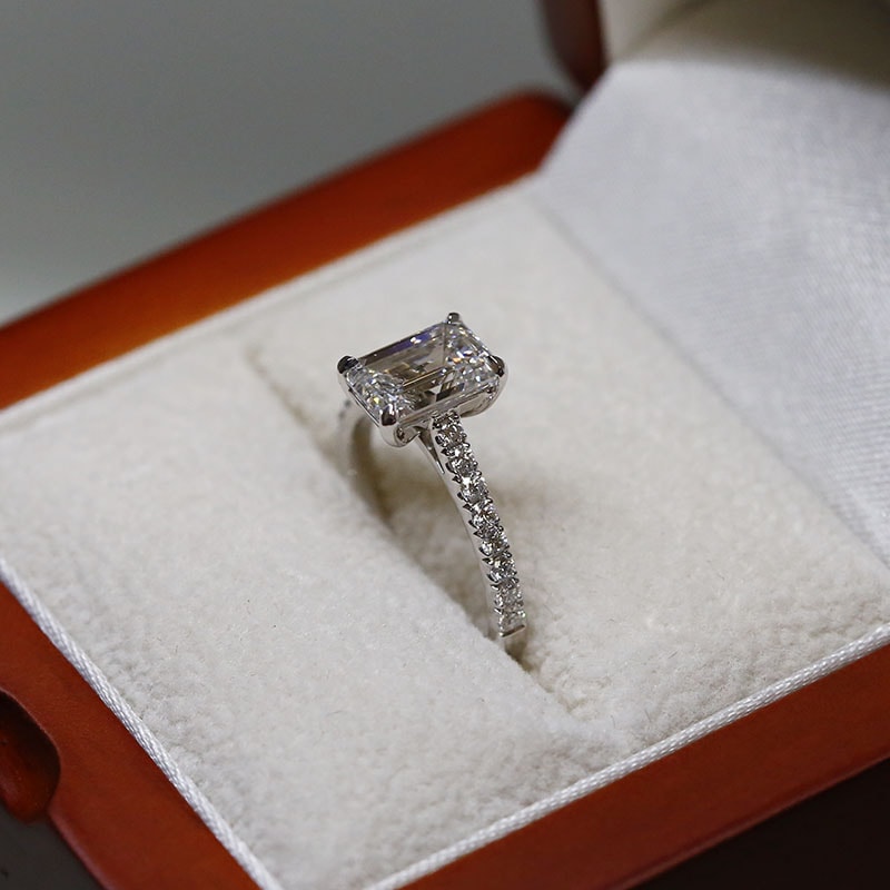 Emerald Cut Shoulder Set Diamond Engagement Ring view 8
