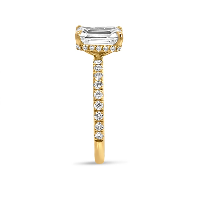 Emerald Cut Micro Set Under Halo Diamond Engagement Ring view 3