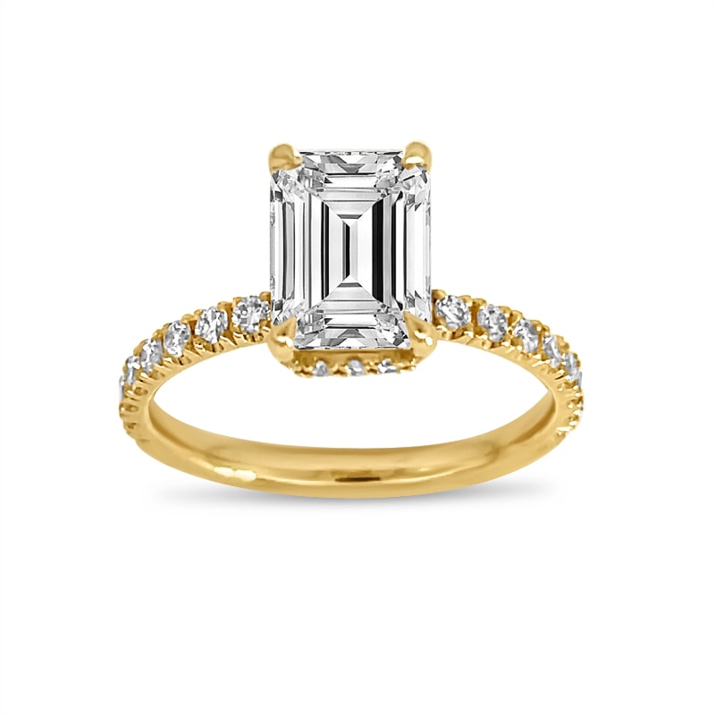 Emerald Cut Micro Set Under Halo Diamond Engagement Ring view 5