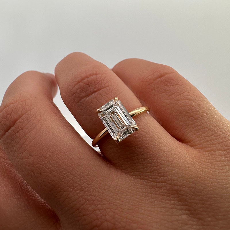 Emerald Cut Solitaire Diamond Engagement Ring view 7
