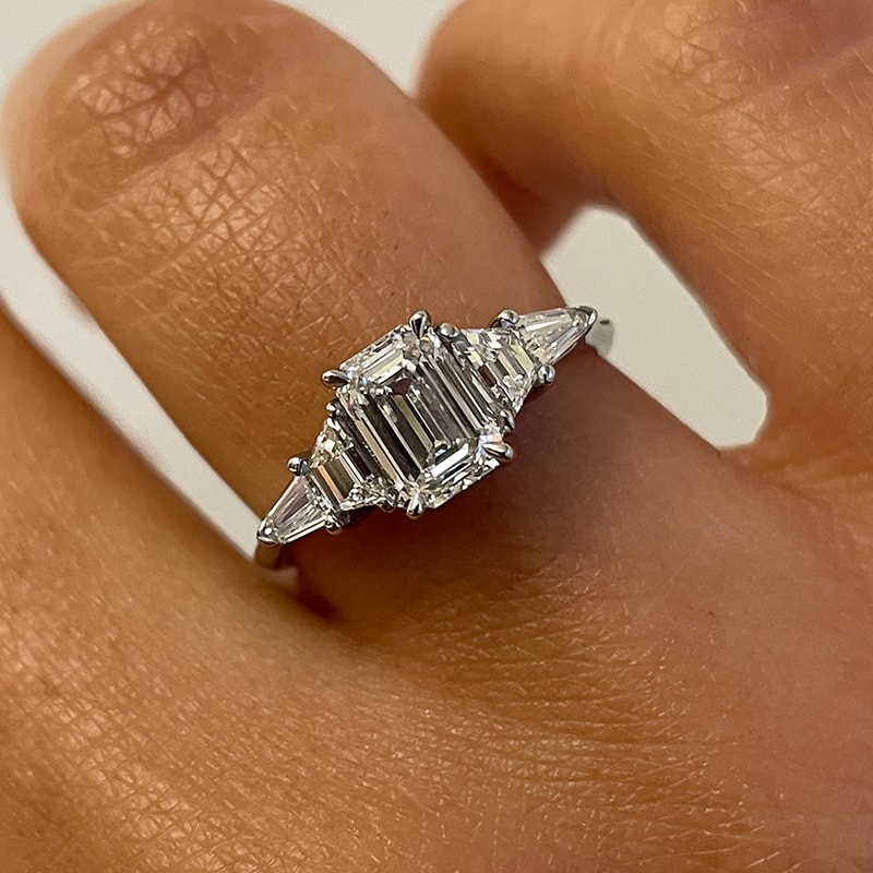 Emerald Shape Trapezoid and Bullets Side Diamond Engagement Ring view 6