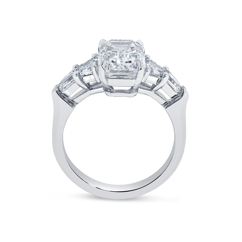 Emerald Shape Trapezoid and Bullets Side Diamond Engagement Ring view 3