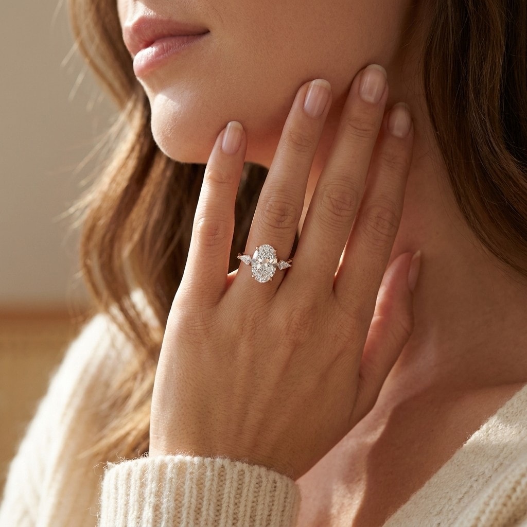 Oval and Kite side Lab Grown stones Diamond Engagement Ring view 18