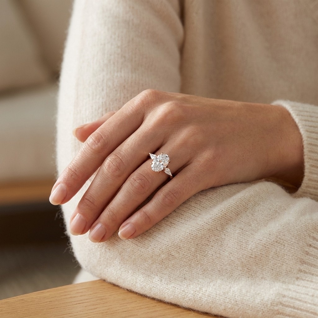 Oval and Kite side Lab Grown stones Diamond Engagement Ring view 23