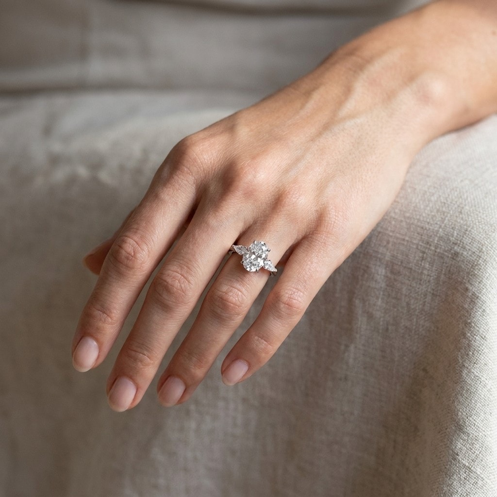 Oval and Kite side Lab Grown stones Diamond Engagement Ring view 37