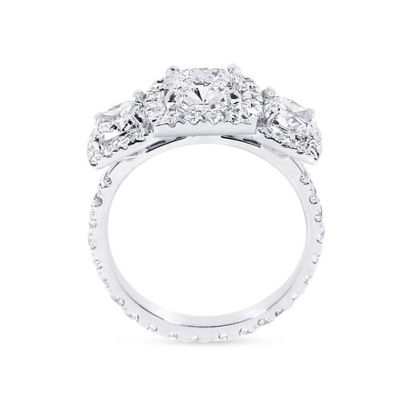 Cushion Cut Halo Trilogy Lab Grown Diamond Engagement Ring view 4